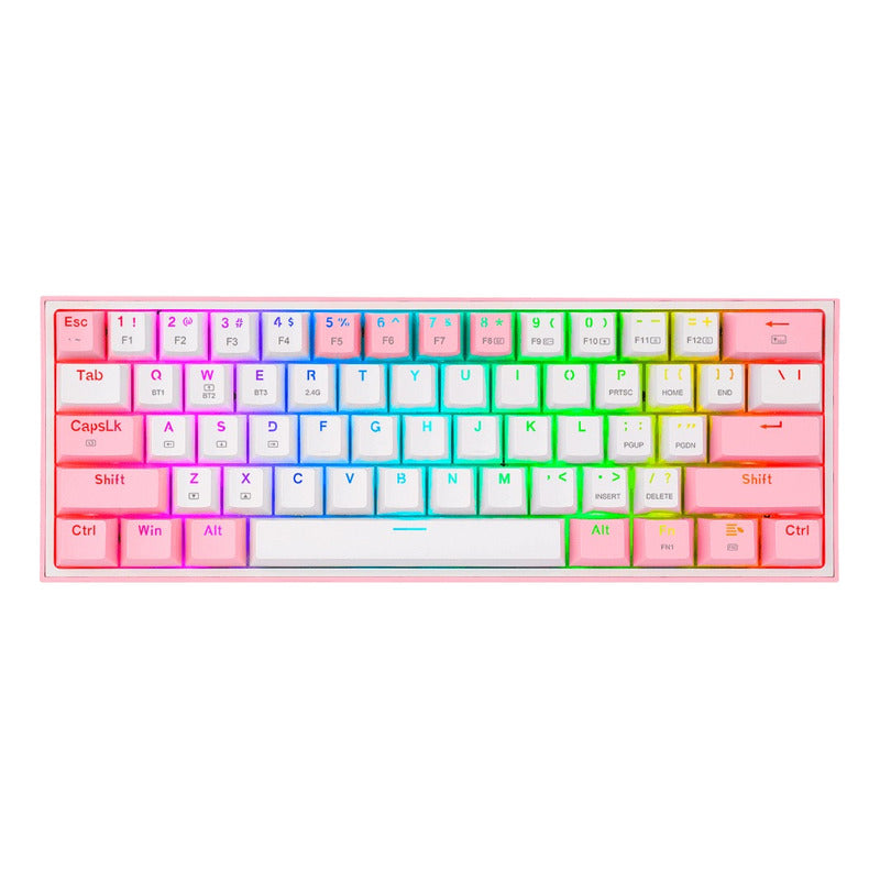 Teclado Gamer Mecanico Fizz Redragon K616 Rosa Con Blanco