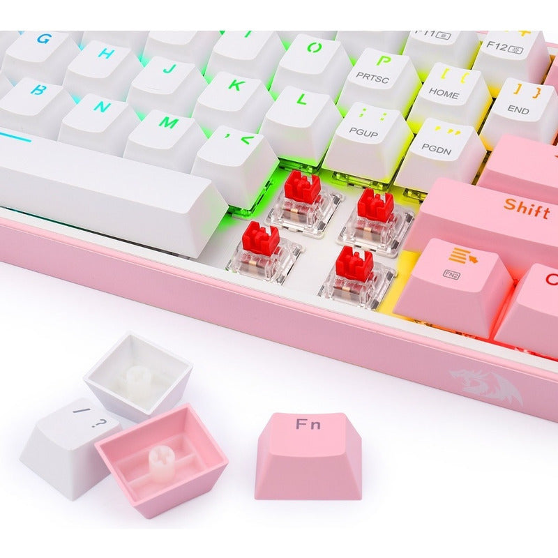 Teclado Gamer Mecanico Fizz Redragon K616 Rosa Con Blanco