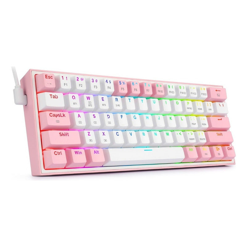 Teclado Gamer Mecanico Fizz Redragon K616 Rosa Con Blanco