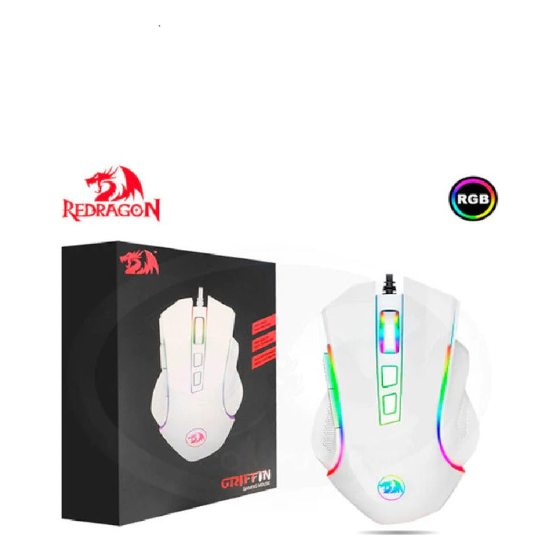 Mouse Usb Griffin Blanco Rgb Chroma 7 Botones Redragon M607w